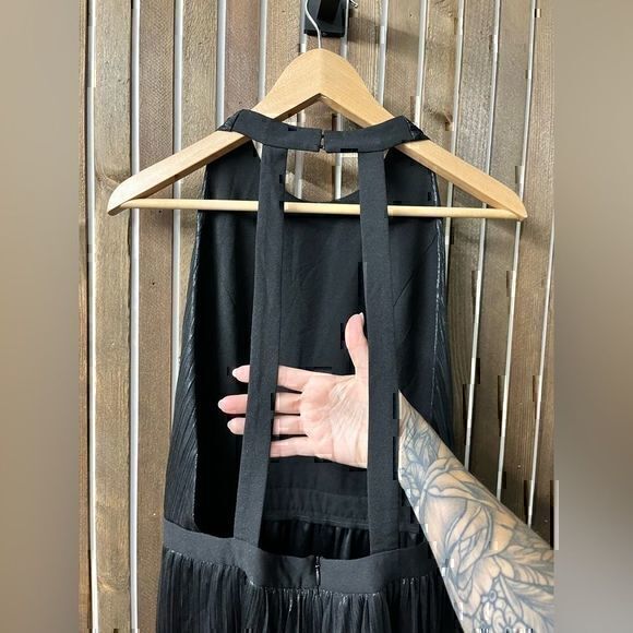 GENTLE FAWN | LORETTA black shimmer pleated mini dress open back - size  6 - Picture 5 of 9